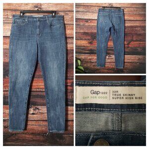 GAP 1969 Jeans 32 True Skinny Super High Rise Blue Denim Medium Indigo